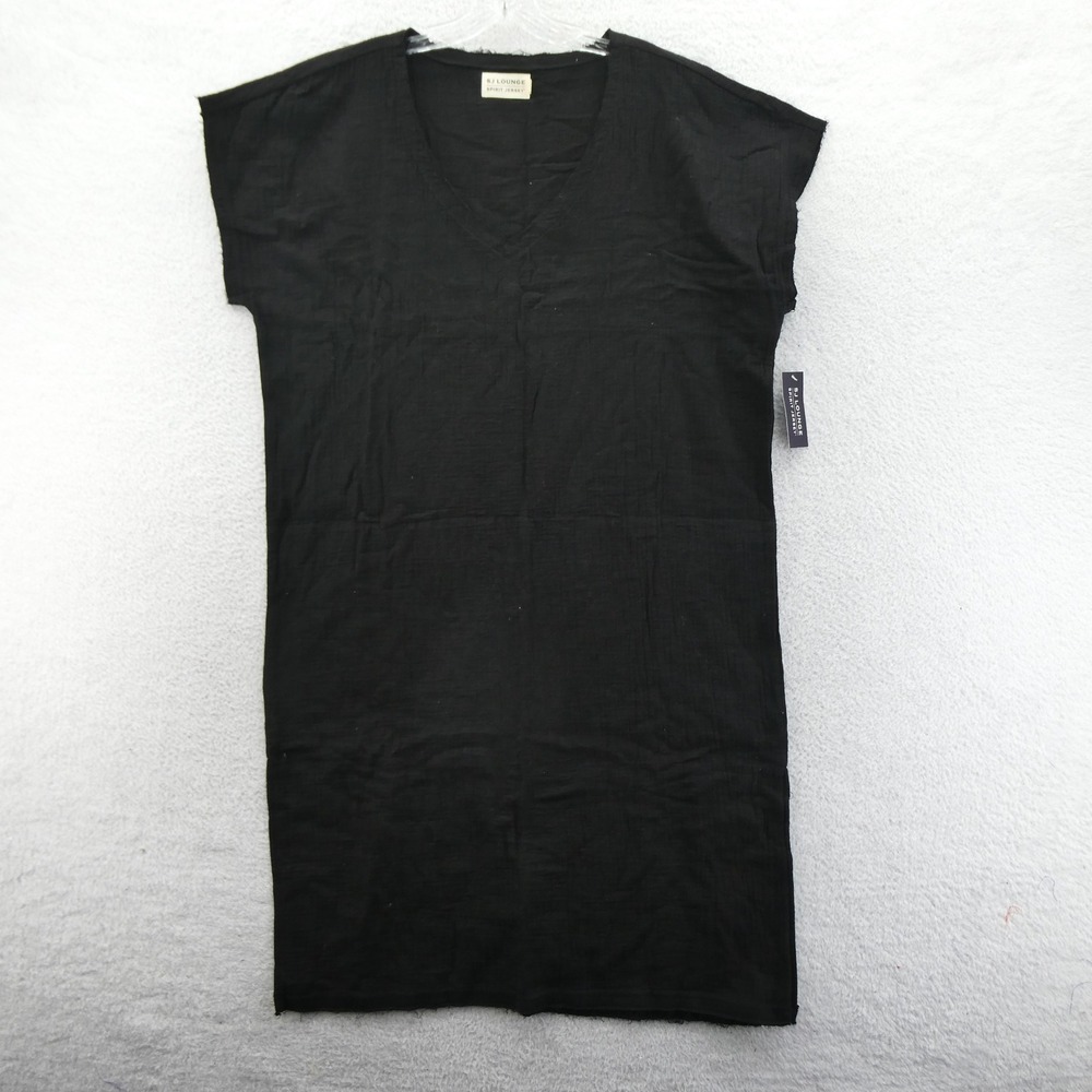 SJ Lounge Dress Womens Medium Spirit Jersey Black Midi‎ Gauze V-Neck Cap Sleeve